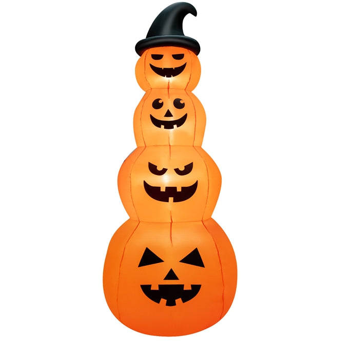 8Ft Halloween Inflatable Stacked Pumpkins with Witch Hat, Blow-up Holiday Decoration with Built-in LED Lights